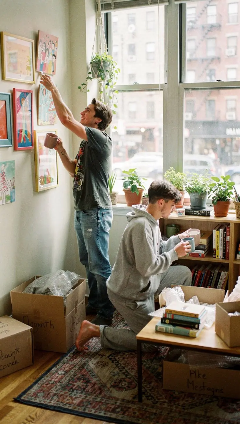 Wnętrze mieszkania z przytulnym wystrojem i przygotowanym miejscem do pracy.