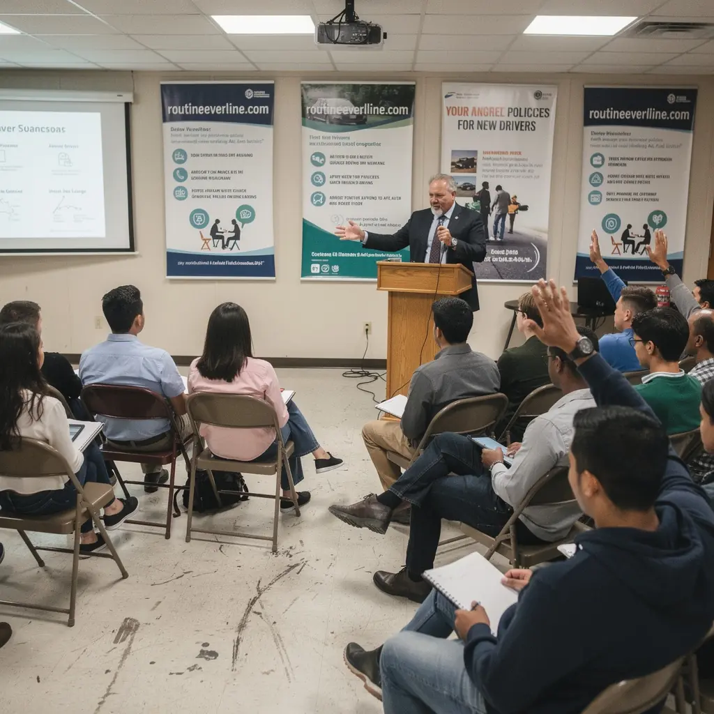 Obraz przedstawiający nowego kierowcę analizującego różne opcje ubezpieczenia samochodu.